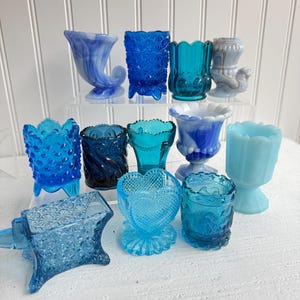 Vintage Assorted Toothpick Holders | Blue Slag Glass| Pick your Choice | Matchstick Holder Small Glass Collection