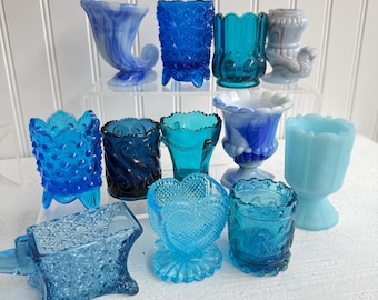 Vintage Assorted Toothpick Holders | Blue Slag Glass| Pick your Choice | Matchstick Holder Small Glass Collection