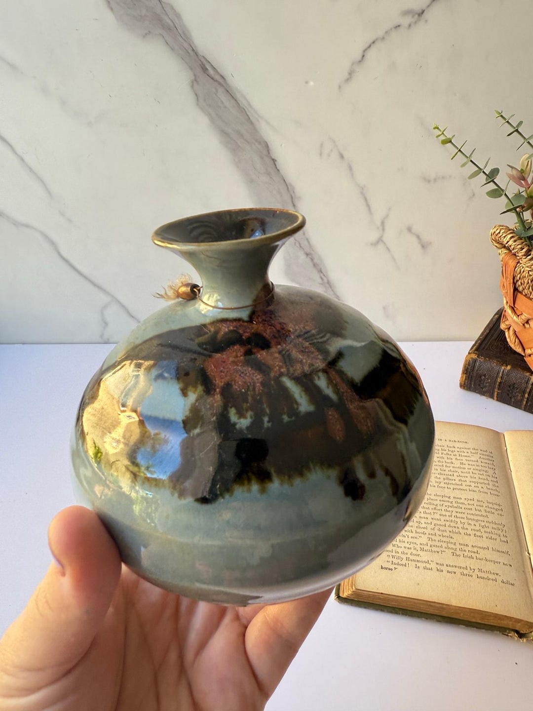 Vintage Signed Roger Butler Pottery Hand Thrown Squat Vase | RB Studio Pottery Bud Vase