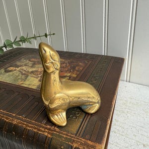 Vintage Messing süsser Seehund | Seelöwe Tierfigur Briefbeschwerer MCM Niedlicher Regaldekor