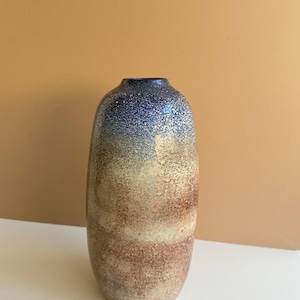 Signed Studio Pottery Vase | Tall Cylindrical Form | Speckled Gradient Glaze | Organic Modern Decor | MCM Art Vase