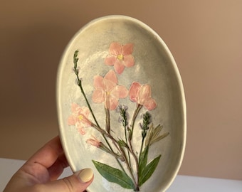 Vintage Salt Marsh Pottery | Floral Decorative Bowl | Pressed Flower Dish | Wall Hanging Decor | Botanical Art