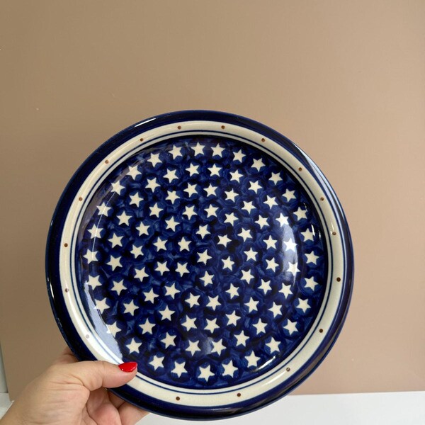 Polish Pottery 26,5 cm Teller ""America The Beautiful"" Stars Blau Speiseteller | Americana Bunt