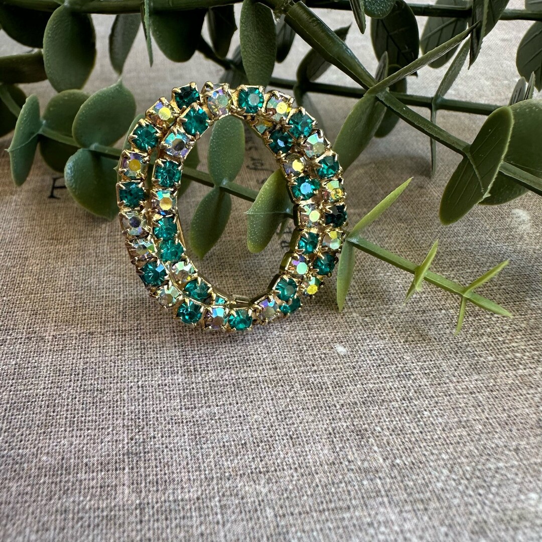 Vintage Rhinestone Double Circle Brooch Aurora Borealis Vintage Rhinestone Double Circle Brooch Aurora Borealis