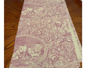 Vintage Le Telerie Toile de Jouy-katoenen Toile de Jouy-tafelkleed | Lichtrood | 65" x 71" | Gemaakt in Italië