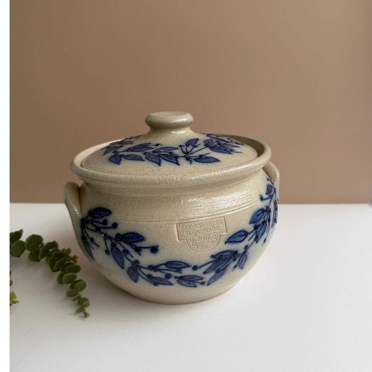 Vintage Salmon Falls Pottery | Salt Glazed Stoneware Bean Pot With