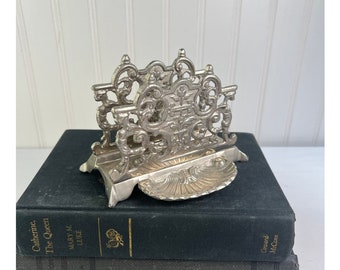 Vintage Victorian Ornate Silver Letter Holder | Mail holder | Napkin Holder | Art Nouveau