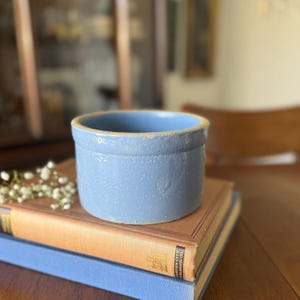 Vintage Blue Salt Glaze Stoneware Butter Crock | Rustic Farmhouse Kitchen Decor