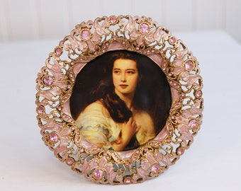 Mini cadre style renaissance ictorienne avec ornements en strass émaillé rose