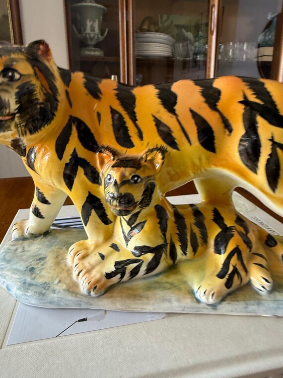 Vintage Ceramic Tiger and Cub Figurine | Made in Japan