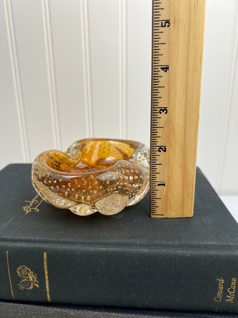 Murano Italian Amber Glass Ash Tray Trinket Dish Billiconte Controlled