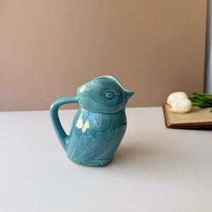 Vintage Pottery Bird Shaped Creamer | Light Blue Glaze Small Pitcher