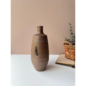 Vintage Campos Filho Aveiro Portugal Flesvaas met zoutgeglazuurd aardewerk | 9,5" | Rustiek primitief decor