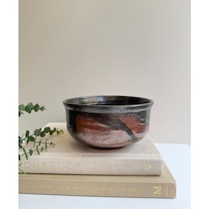 Vintage Studio Pottery Handmade Bowl | Red Black Glaze | Organic Modern Fruit Bowl Decor