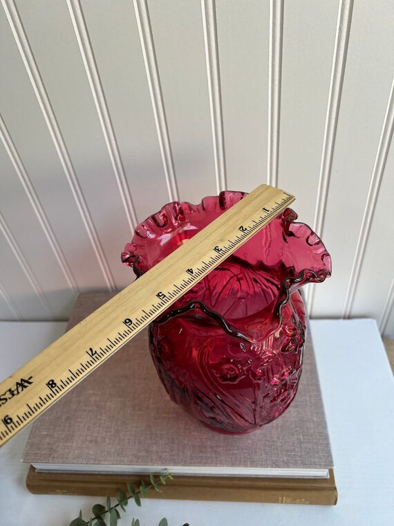 Vintage Fenton Cranberry Pink Daffodil Vase Ruffled Edge