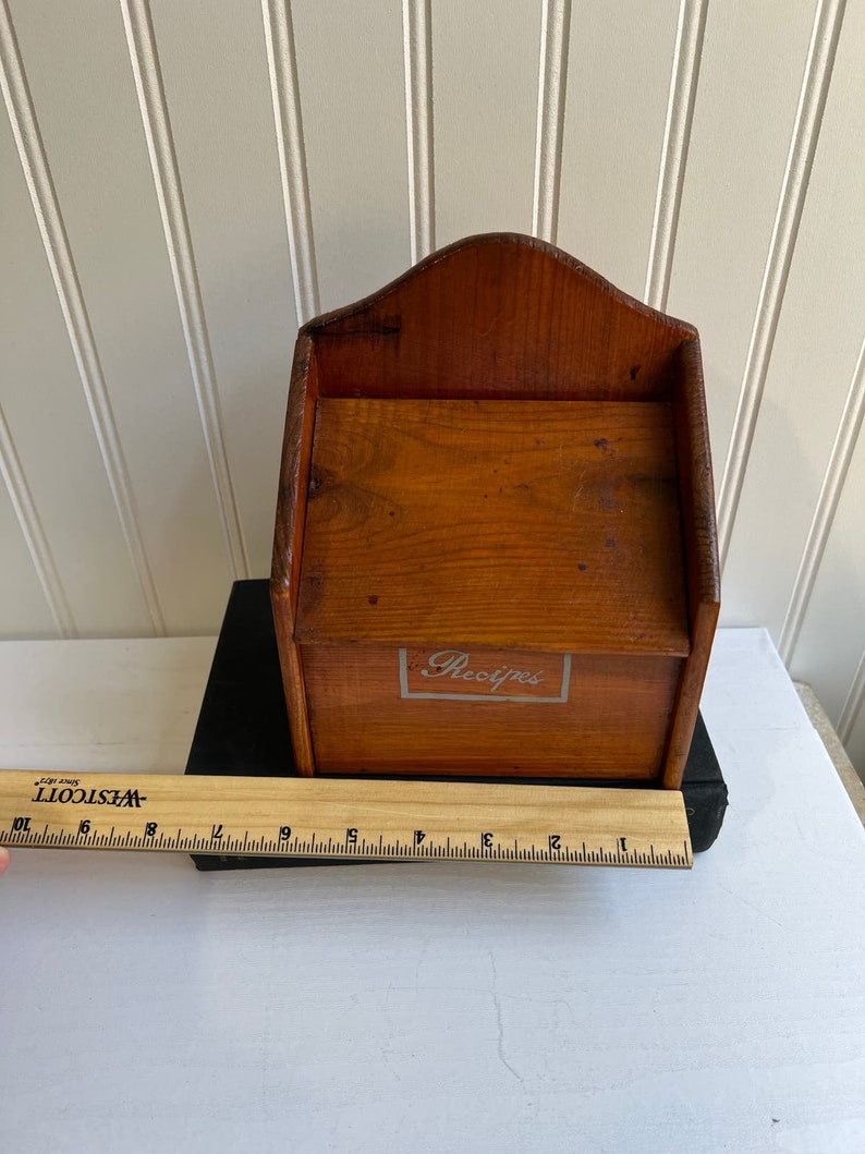 Vintage Wooden Recipe Index Box Slant Country Farmhouse Wood Decor
