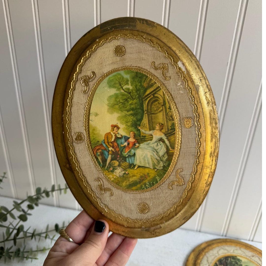 Vintage Italian Florentine Oval Wood Plaque Gold Gilt Rococo Garden ...