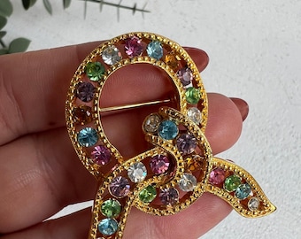 Joan Rivers - Veelkleurige strass-strikbroche | Goudkleurige geknoopte pin | Cadeau voor haar