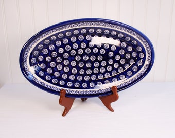 Boleslawiec Polish Pottery Oval Serving Dish Handmade Serving Dish Platter Peacock Print