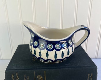 Boleslawiec Polish Pottery Peacock Gravy Boat