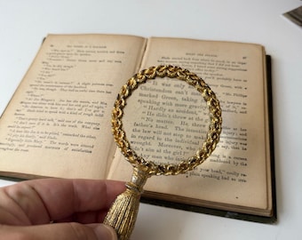 Vintage Gold Tone Rope Tassel Magnifying Glass | Small | Hollywood Regency Vanity Desk Decor