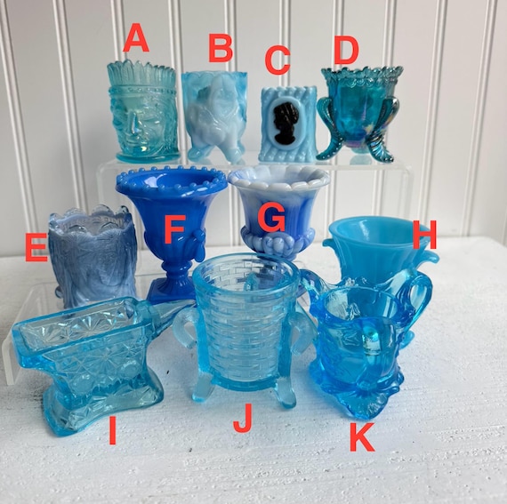 Vintage Assorted Toothpick Holders | Blue Slag Glass| Pick Your