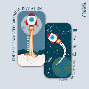 Video de invitación de cumpleaños animada sobre el espacio / Plantilla de fiesta personalizable en Canva / Tema espacial / Plantilla editable de invitación de cumpleaños para niños sobre el espacio exterior