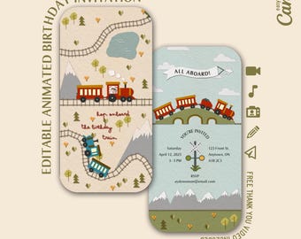 Animated Train Birthday Invitation Video | Editable Canva Digital Kid's Birthday Evite
