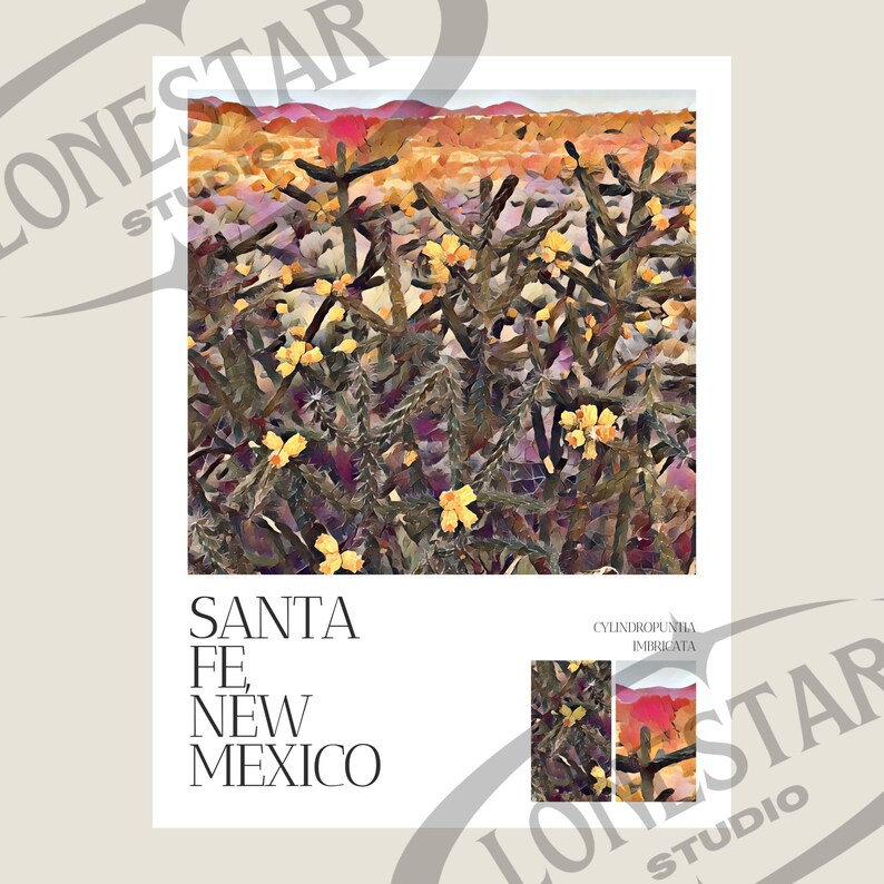 Santa Fe Cactus Poster New Mexico Wall Art Southwestern Wall Decor Boho