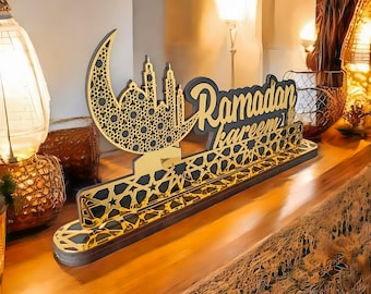Decorazioni per la tavola del Ramadan Mubarak: specchio in legno e acrilico, decorazioni per la casa islamiche