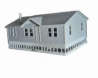N Scale 1/160 Double Wide Trailer House 1 with Decks and Steps and Accessories | Whistle Stop Models