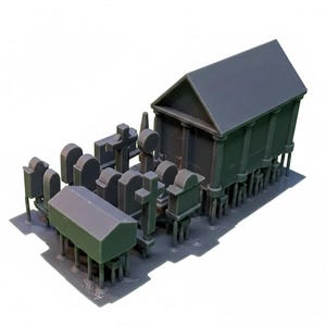 N Scale Cemetery Set (16) Gravestones (1) Crypt and (1) Mausoleum