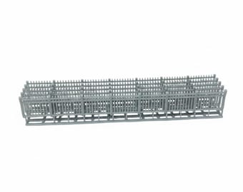 N Scale 1/160 8 Ft Tall Double Rail Wrought Iron Fence 5.5 Inches Set of 5 | Whistle Stop Models