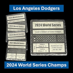 Dodgers 2024 World Series Schiefer Untersetzer: Handmade Laser graviert (5er Set)