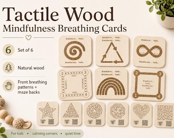 Tactile Wood Mindfulness Breathing Cards for Kids (Set of 6)
