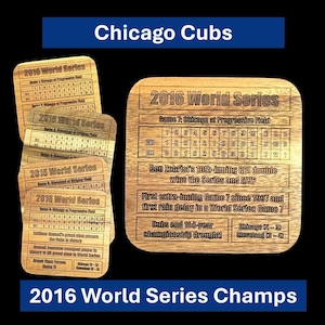 Chicago Cubs 2016 World Series Wood Coasters: Laser Engraved (Set of 5)