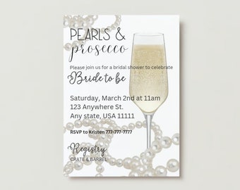 Pearls &amp; Prosecco Bridal Shower 5x7 Template Card, Printable Bridal ...
