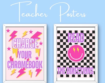Classroom Decor, Digital Download Classroom Posters, Teacher Posters, Charge Your Chromebook, Read The Directions, Classroom Poster, Teacher