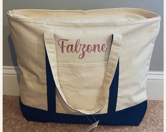 Personalized Stylish Canvas Tote Bag with an External Pocket, Top Zipper Closure, Daily Essentials, Gift, LLBean Dupe, Bach Gift