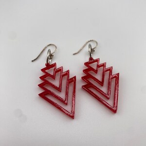 Red Acrylic and Sterling Silver Geometric Drop Earrings