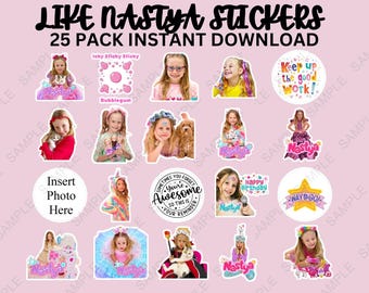Like Nastya Stickers | Social Media Print On Demand Decal | Kid Tube Party Favor| Nastya Journal Sticker Pack Adhesive| Girl Scrapbook Patch