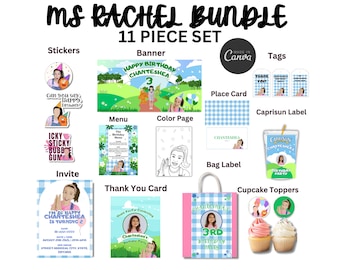 Mevrouw Rachel verjaardagsfeestje bundel | Miss Rachel Feestpakket | Rachel partij gunst | Cupcaketopper | Uitnodigen | Kleurplaat | Sticker | Labels | Banier