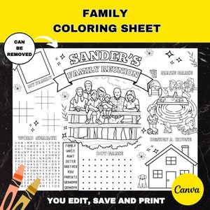 Family Reunion Coloring Activity Sheet | Printable Generations Placemat | Heritage Color Page | Gathering Party Favor | Reunion Table Game