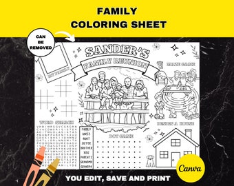 Family Reunion Coloring Activity Sheet | Printable Generations Placemat | Heritage Color Page | Gathering Party Favor | Reunion Table Game