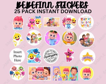 Bebefinn Stickers | Shark Print On Demand Decal | Finn Party Favor | Baby JJ Journal Sticker Pack Adhesive | Kid Bebefinn Scrapbook Patch