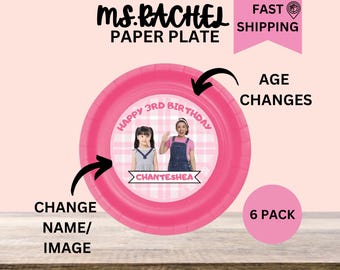 Encarte para prato de festa de aniversário da Sra. Rachel | Canção para prato de papel pequeno | Lembrancinha personalizada para festa da Sra. Rachel | Prato de refeição pegajoso e pegajoso para crianças, pacote com 10 unidades