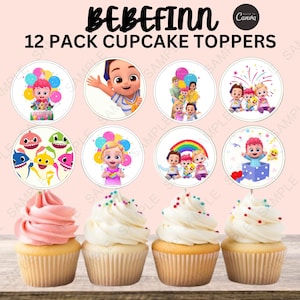 Bebefinn Birthday Party Cupcake Toppers | Kid Shark TV Show Dessert Party Favor | Finn Treat Print Decor | JJ Party Cake Pick Decorations