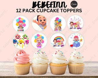 Bebefinn Birthday Party Cupcake Toppers | Kid Shark TV Show Dessert Party Favor | Finn Treat Print Decor | JJ Party Cake Pick Decorations