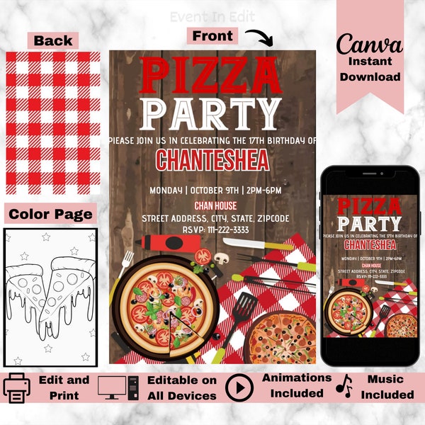 Pizza Birthday Party Invitation | Editable Italian Invite | Pizzeria Phone Evite | Slice of Fun Card | Delicacies Printable | Topping Invite