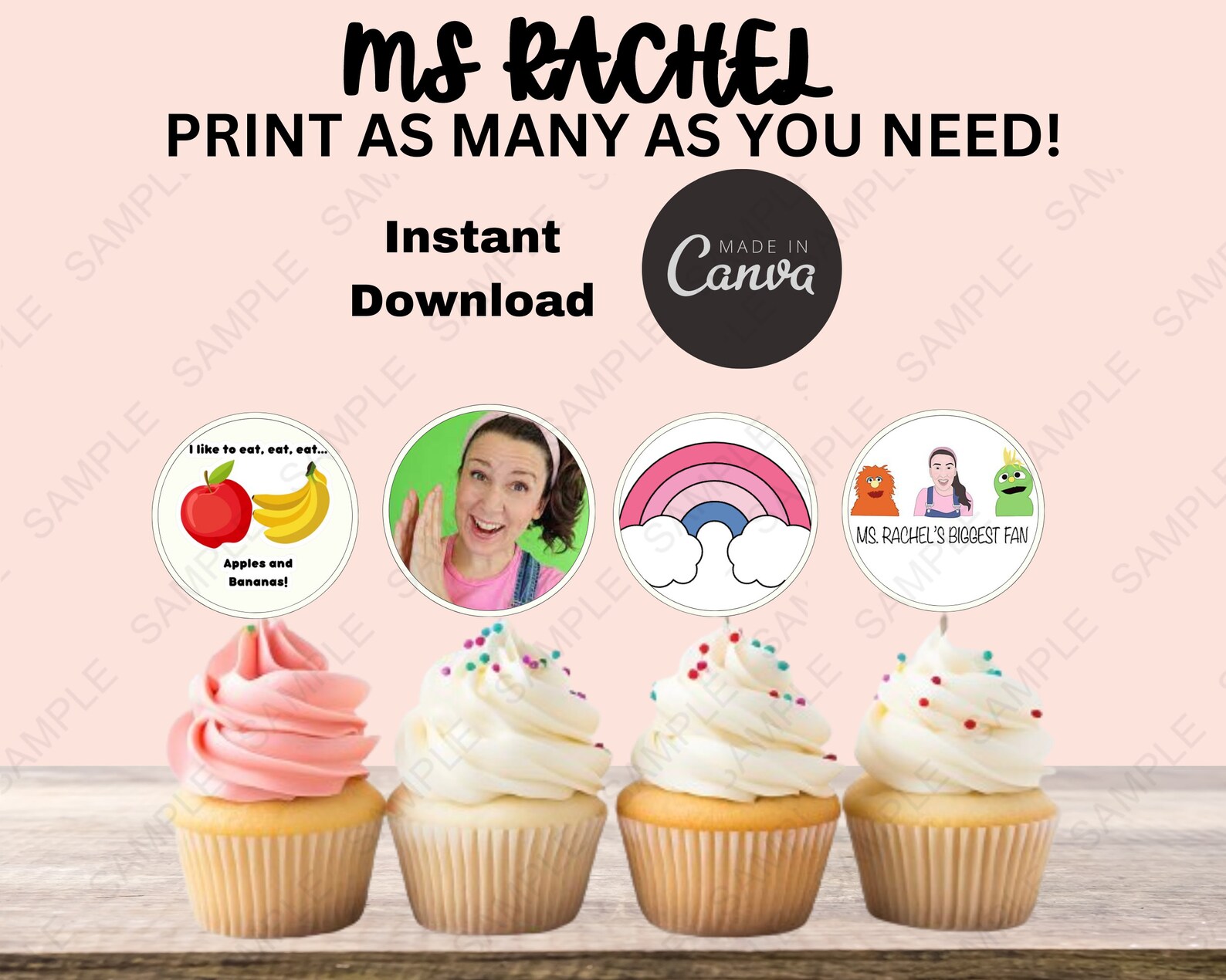 Ms Rachel Birthday Party Cupcake Toppers | Songs for Little Party Favor ...